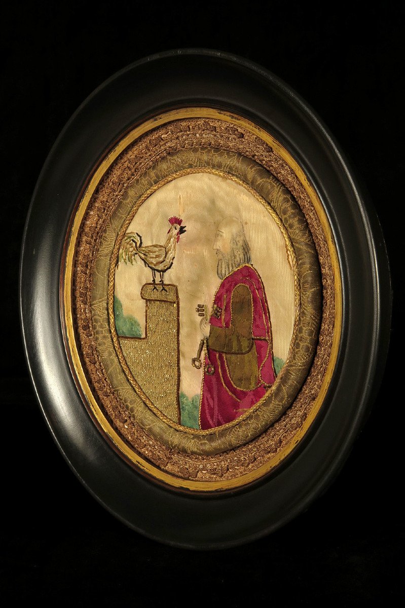 Rare Et Ancienne Petite Broderie, Travail Du XVIIIeme Siècle / Art Populaire Saint Pierre-photo-2