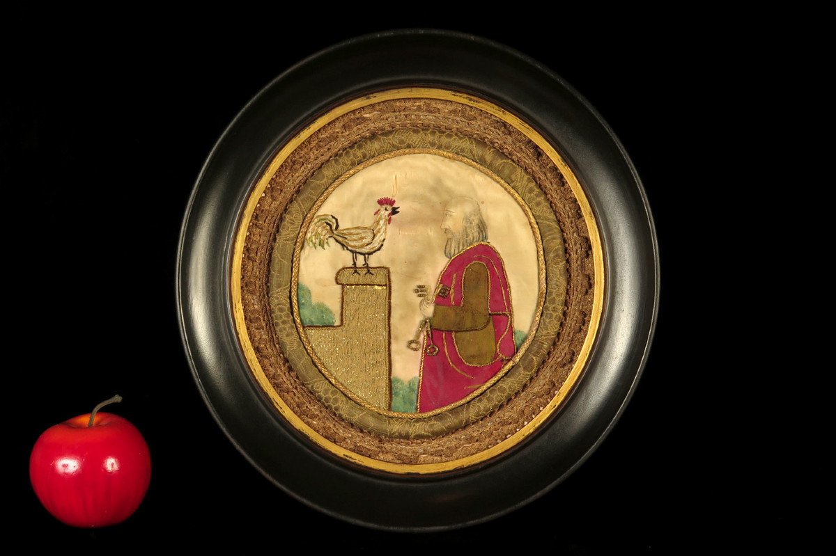 Rare Et Ancienne Petite Broderie, Travail Du XVIIIeme Siècle / Art Populaire Saint Pierre