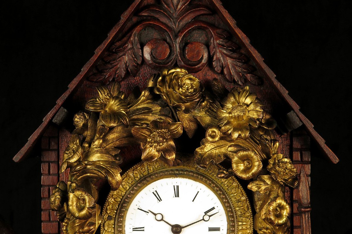 étonnante Et Ancienne Horloge, Art Populaire De Belle Facture Vers 1870.-photo-3