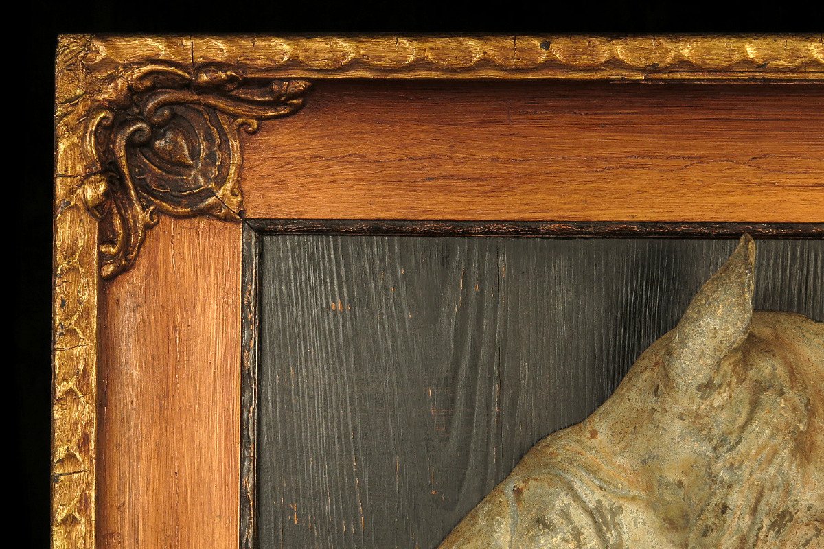 Rare Et Ancien Vestige d'Enseigne De Boucherie Chevaline En Zinc Vers 1880-photo-4