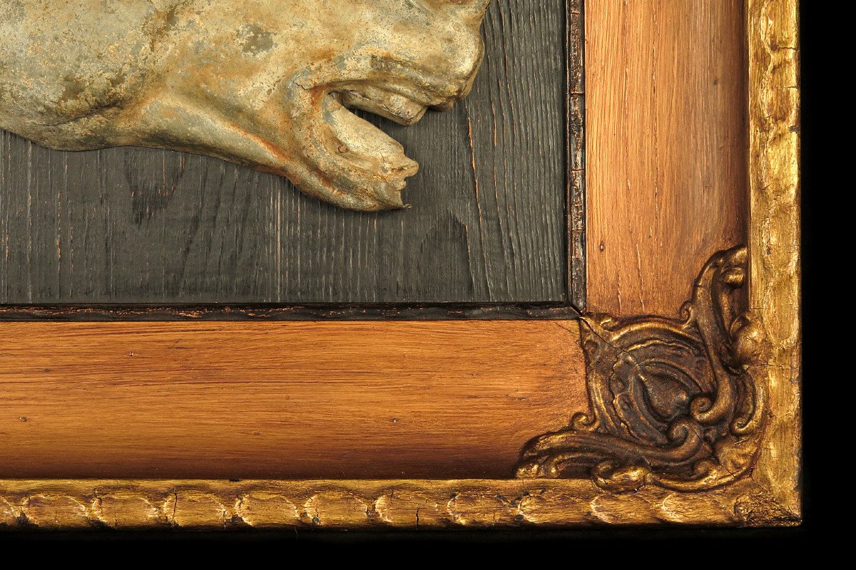 Rare Et Ancien Vestige d'Enseigne De Boucherie Chevaline En Zinc Vers 1880-photo-2