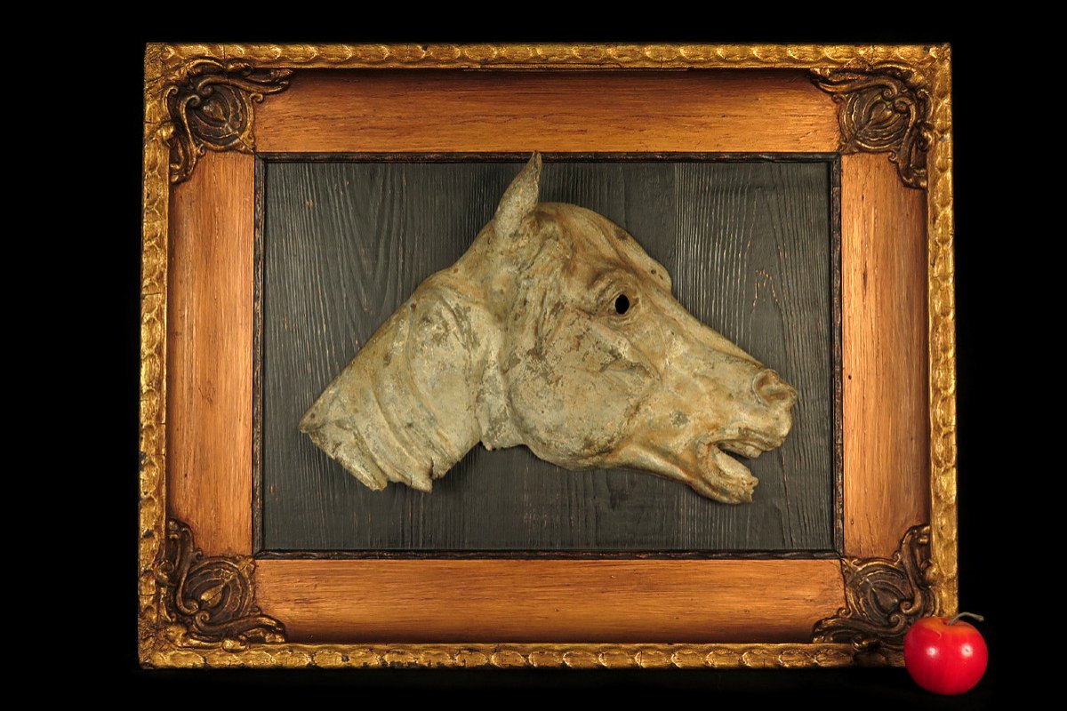 Rare Et Ancien Vestige d'Enseigne De Boucherie Chevaline En Zinc Vers 1880-photo-8