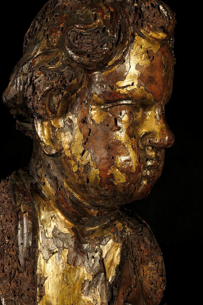 Wonderful And Ancient Vestige Of Oak Sculpture, Cherub Or Putto XVIIIth-photo-7