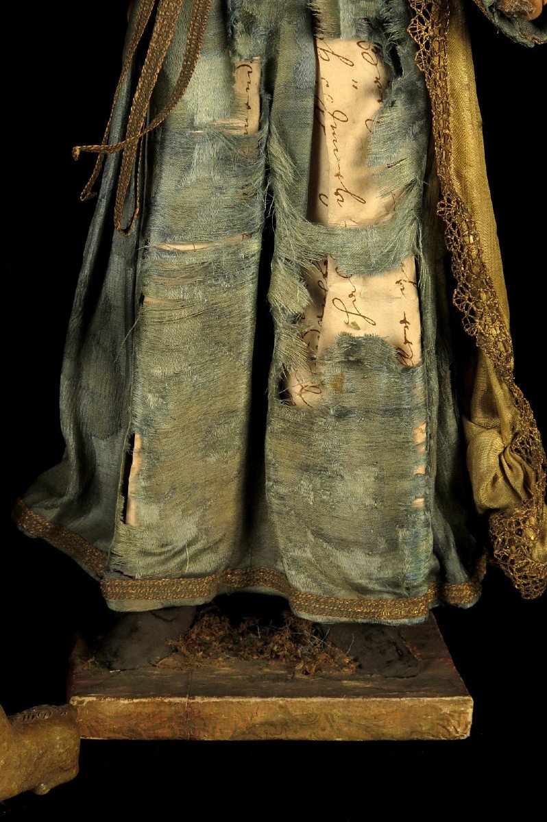 Antique Series Of Three Wax Santons, Circa 1800 / Natural Hair Head-photo-1