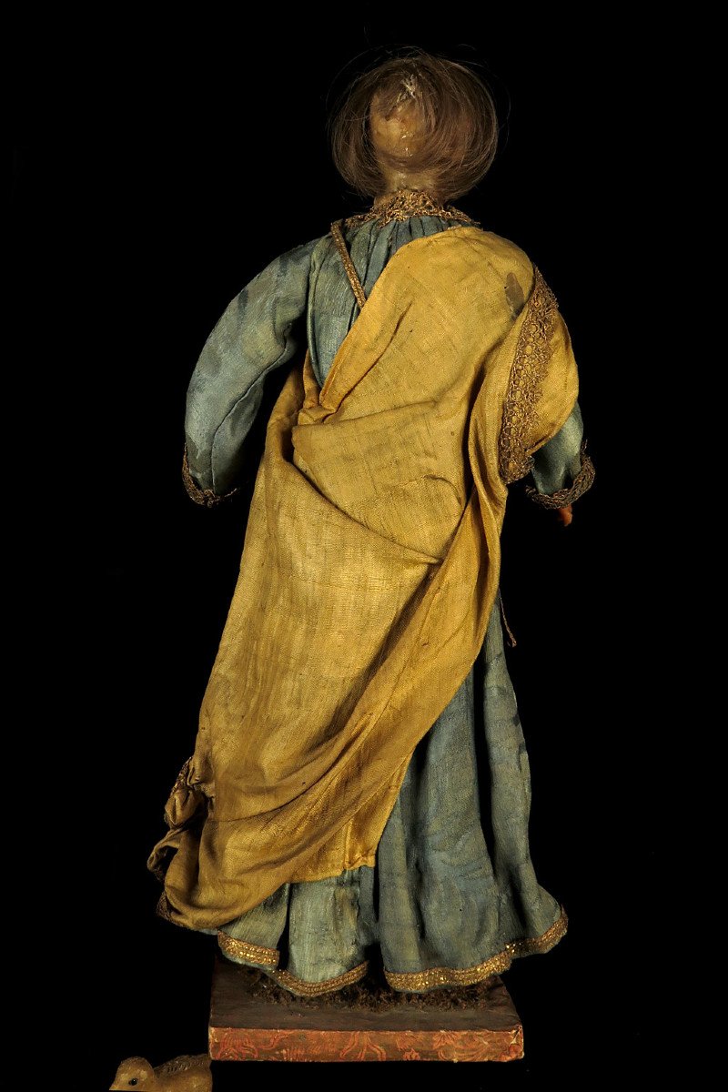 Antique Series Of Three Wax Santons, Circa 1800 / Natural Hair Head-photo-7