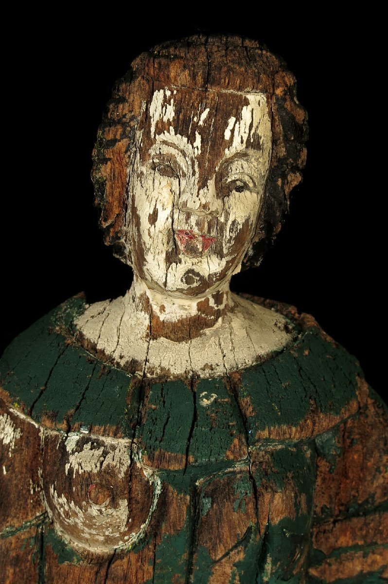 étonnante Et Ancienne Sculpture, Femme Au Sein Nu Vers 1800 / Art Populaire-photo-4