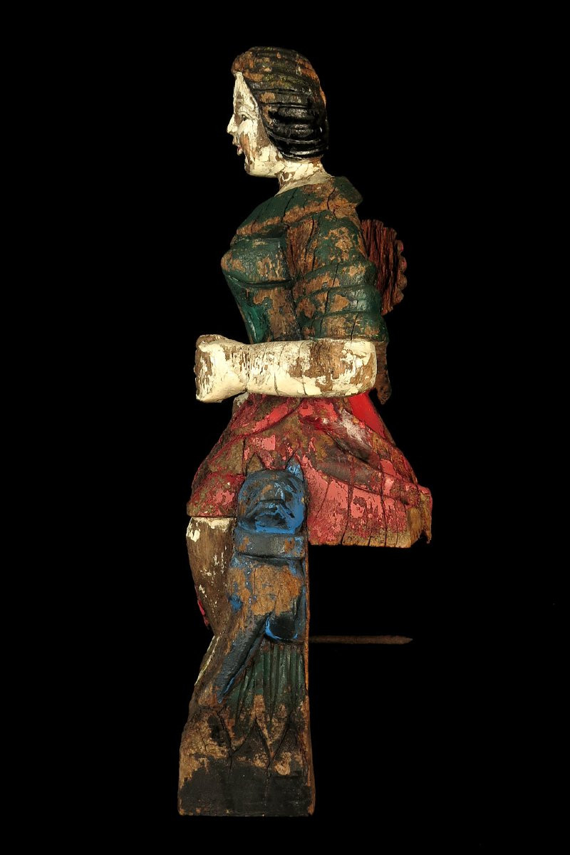étonnante Et Ancienne Sculpture, Femme Au Sein Nu Vers 1800 / Art Populaire-photo-4