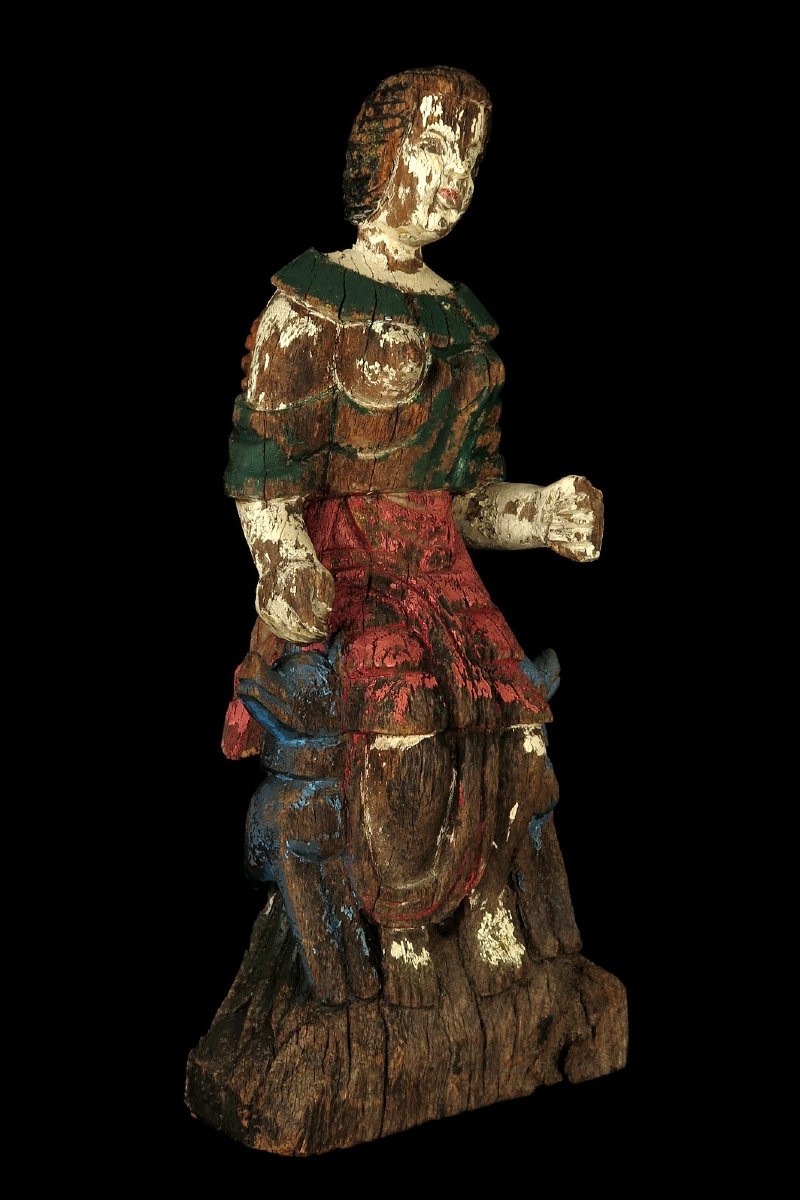 étonnante Et Ancienne Sculpture, Femme Au Sein Nu Vers 1800 / Art Populaire-photo-6