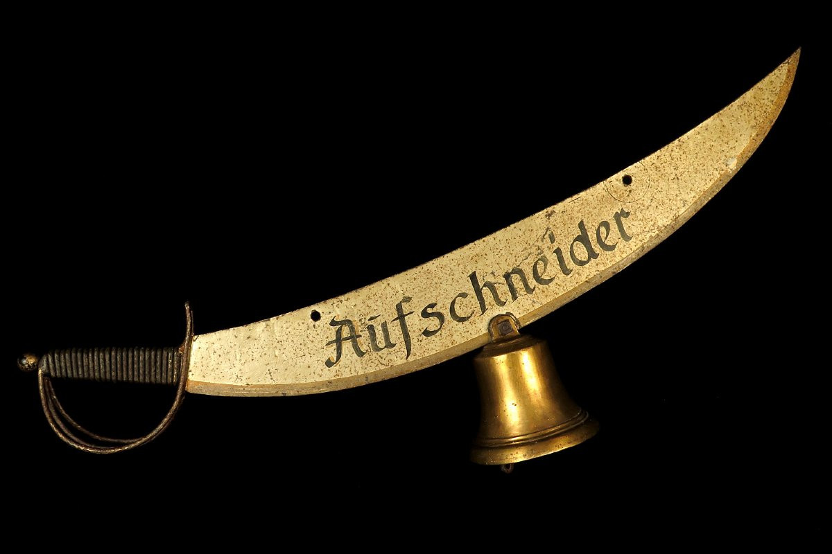 Amazing And Old Bar Sign "aufschneider" Circa 1920 / Wrought Iron Saber-photo-3