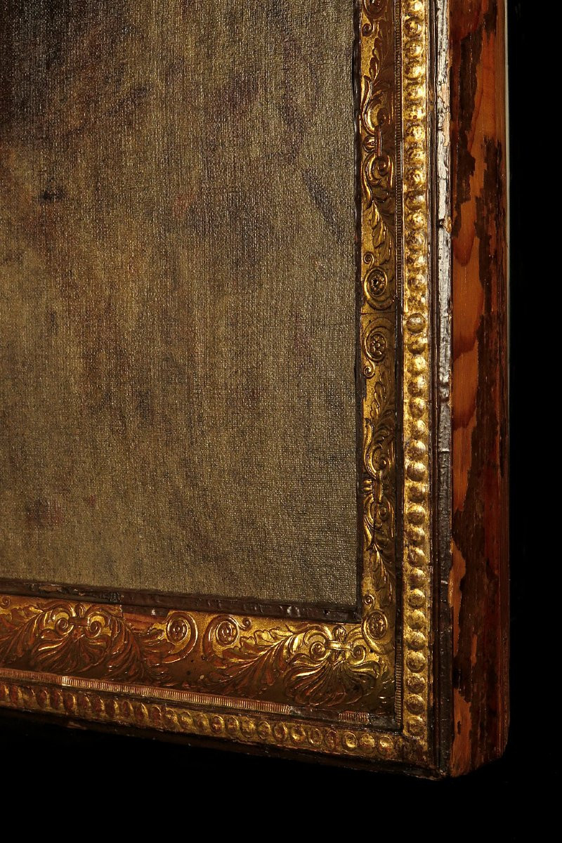 Ancien vestige de portrait d'une jeune femme, peinture à l'huile sur toile c.1880 / Seebach ?-photo-5