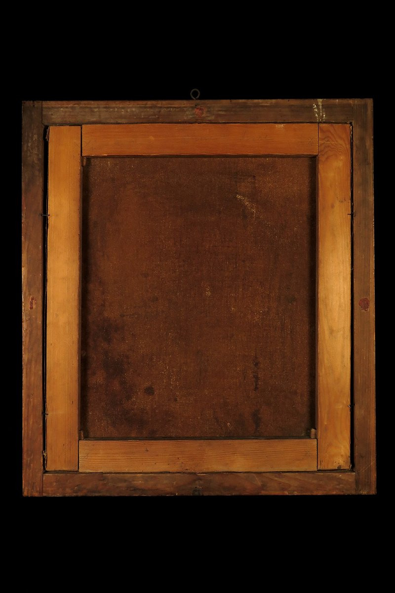 Ancien vestige de portrait d'une jeune femme, peinture à l'huile sur toile c.1880 / Seebach ?-photo-6