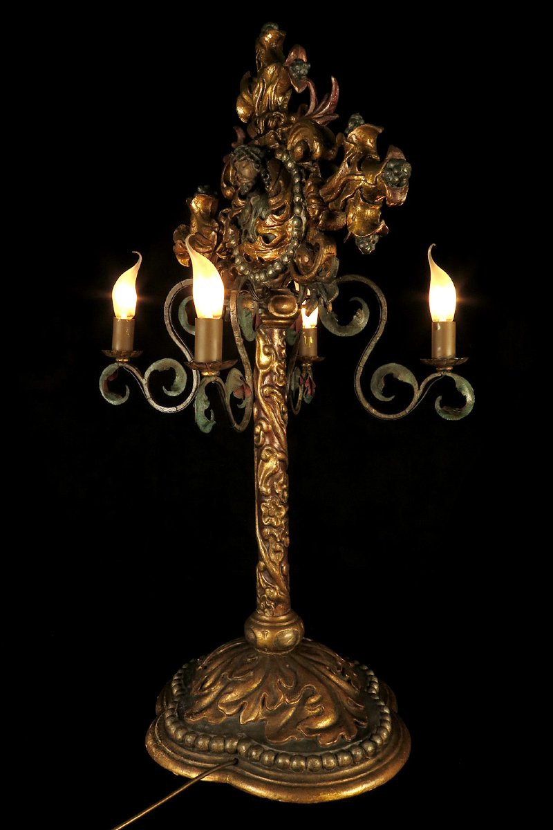 Imposing And Ancient Crucifix, Altar Candelabra Circa 1800 / Carved Wood Wrought Iron-photo-3