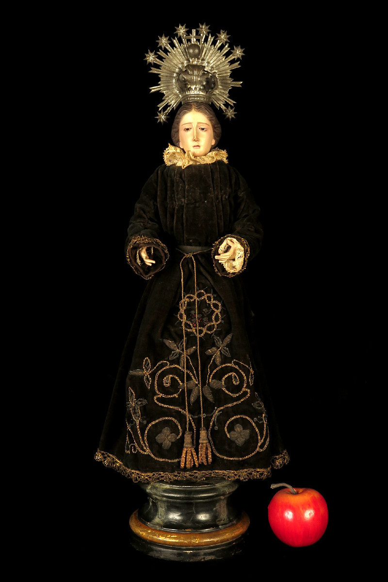 Ancienne Vierge de dévotion, sculpture bois c.1850 / Mater Dolorosa Yeux Sulfure