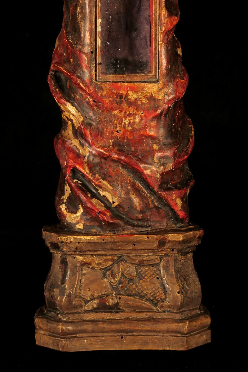 Ancien reliquaire en forme de bras, sculpture en bois polychrome du XVIIIeme siècle-photo-3