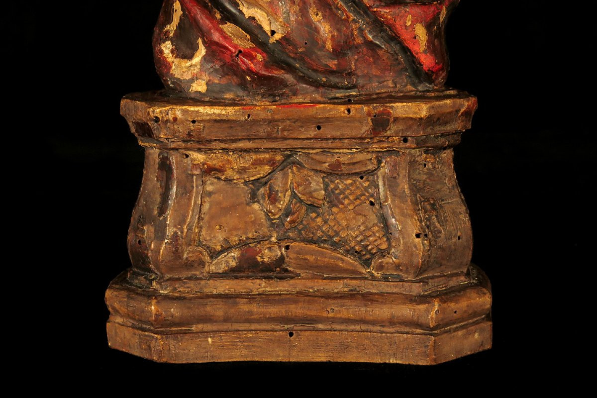 Ancien reliquaire en forme de bras, sculpture en bois polychrome du XVIIIeme siècle-photo-4