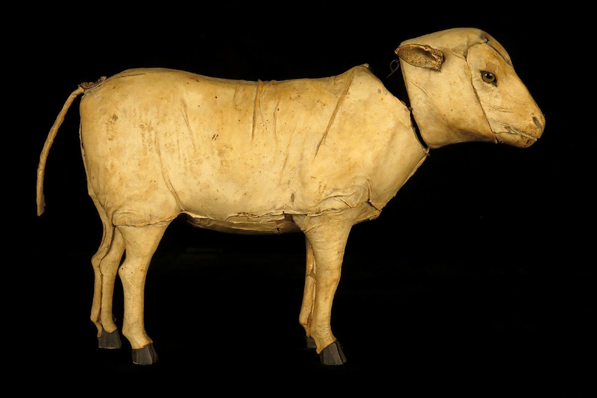 Ancien jouet, mouton ou agneau en carton bouilli vers 1900 / Roullet Decamps Automate-photo-4