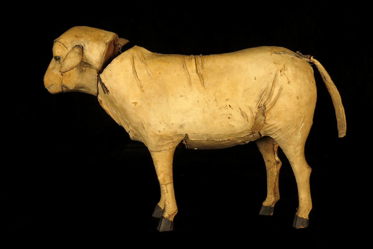 Ancien jouet, mouton ou agneau en carton bouilli vers 1900 / Roullet Decamps Automate-photo-3
