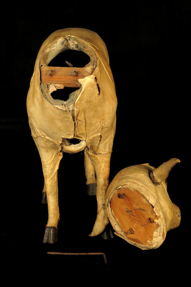 Ancien jouet, mouton ou agneau en carton bouilli vers 1900 / Roullet Decamps Automate-photo-6