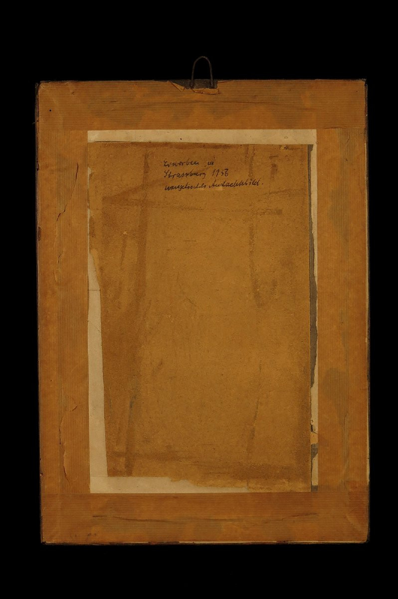 Antique Votive Painting, Alsatian Folk Art Circa 1800 / Painted Paper Cutout-photo-6