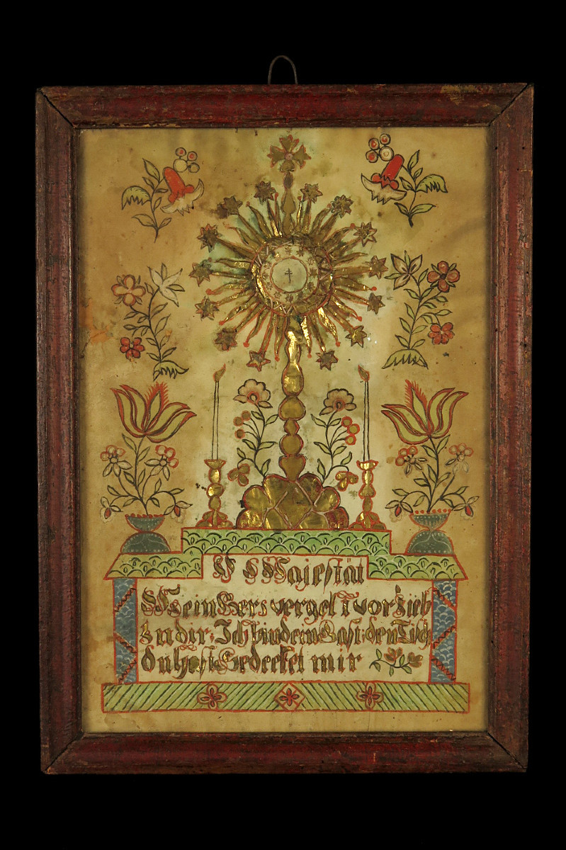 Antique Votive Painting, Alsatian Folk Art Circa 1800 / Painted Paper Cutout