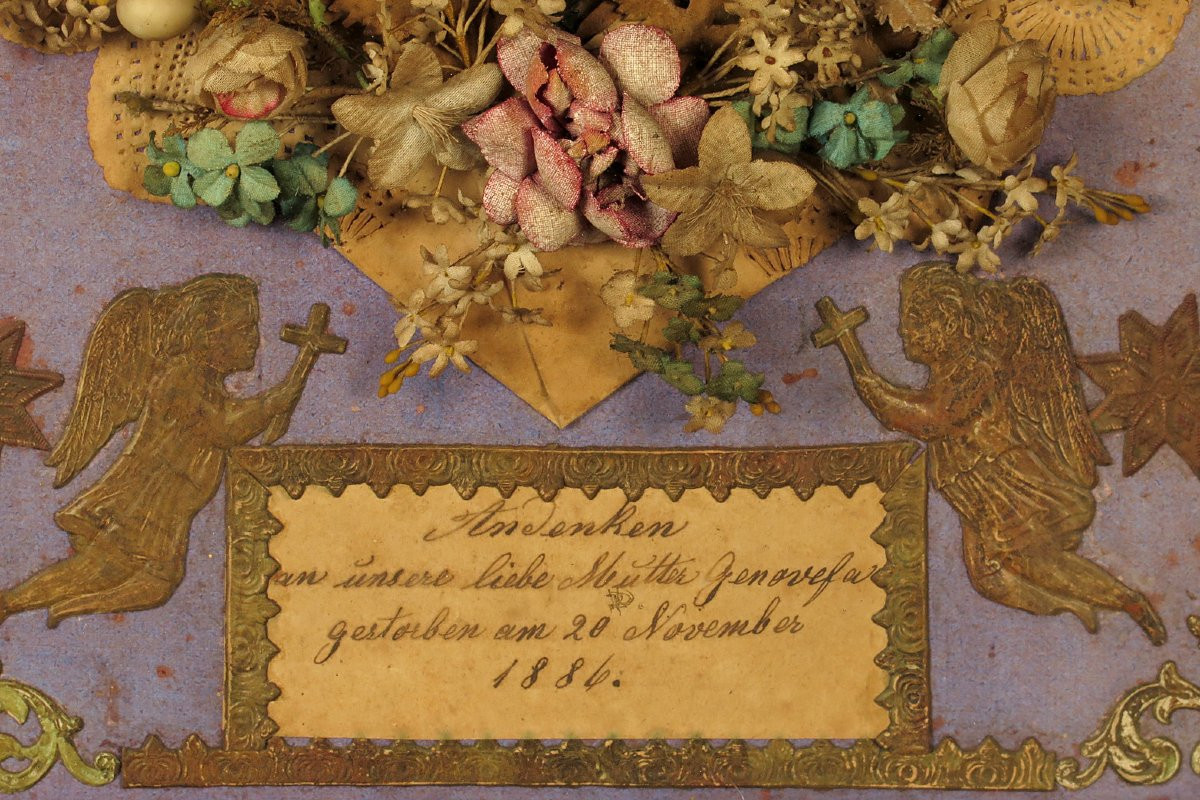 Antique Hair Frame, Folk Art Dated 1884 / Funerary Art, Mortuary Cabinet Of Curiosities-photo-4