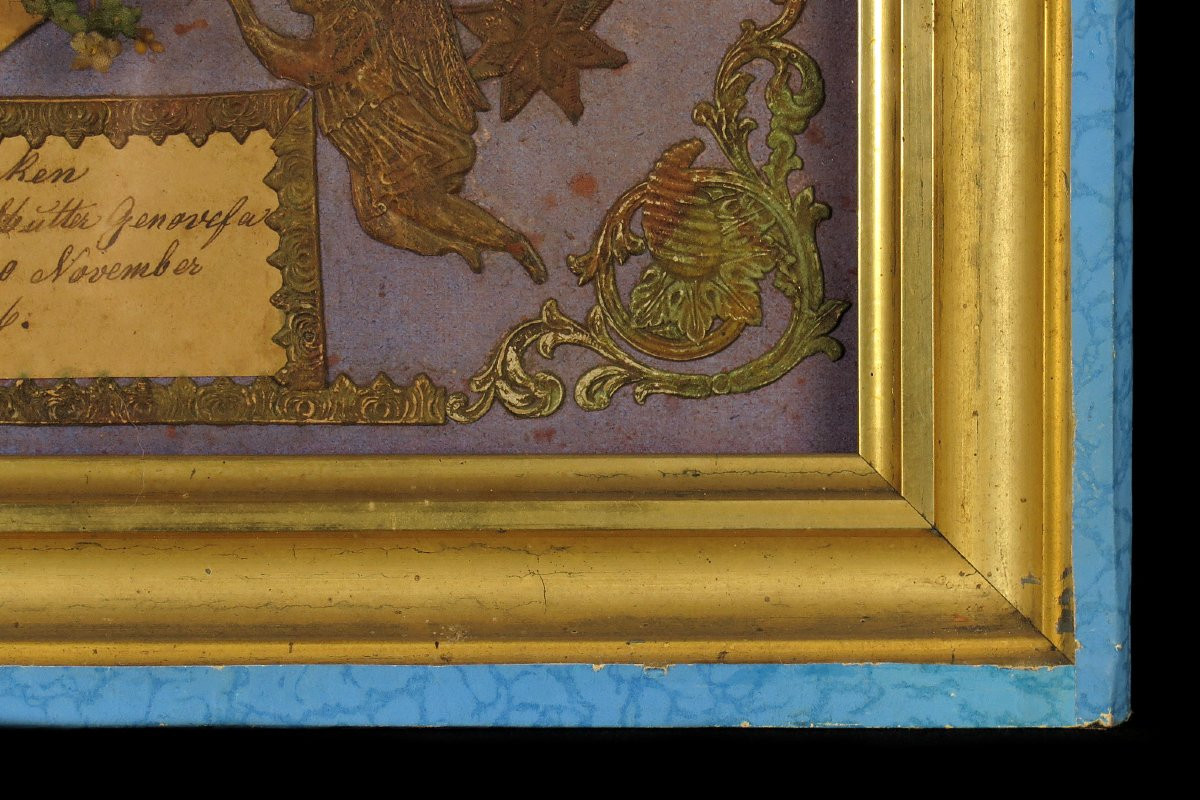 Antique Hair Frame, Folk Art Dated 1884 / Funerary Art, Mortuary Cabinet Of Curiosities-photo-4