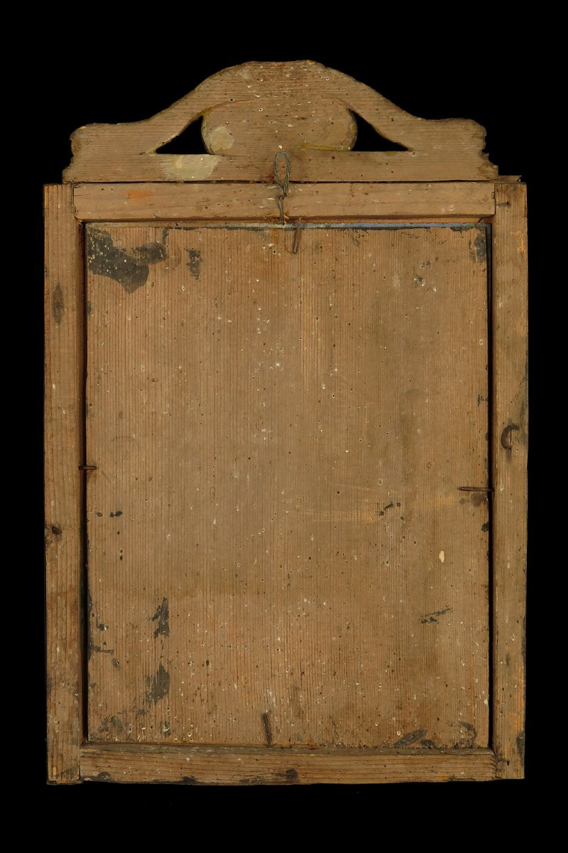 Rare Stations Of The Cross Element, Affixed Around 1800. Painting Under Glass, Crucifixion Of Christ-photo-5