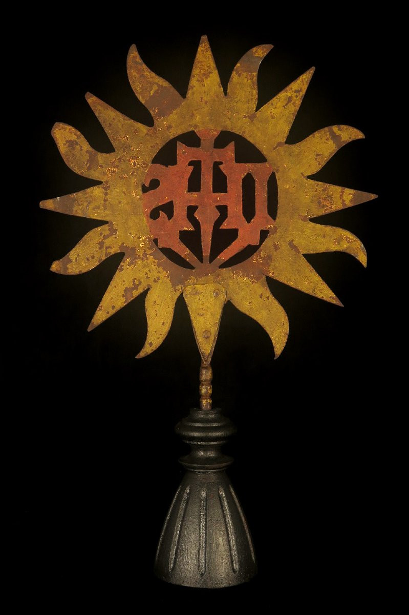 Ancien élément de bâton de procession, vers 1800 / Fer Forgé Art Populaire Religieux-photo-4