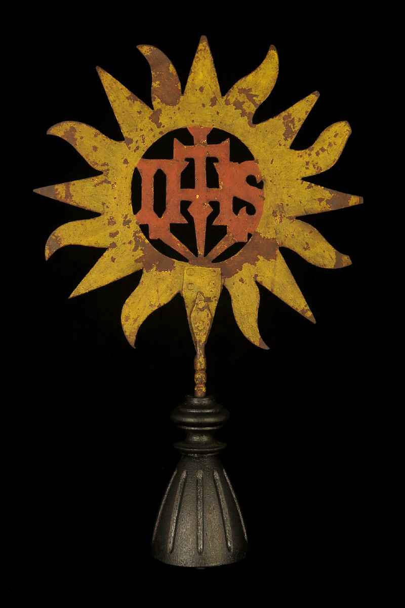 Ancien élément de bâton de procession, vers 1800 / Fer Forgé Art Populaire Religieux