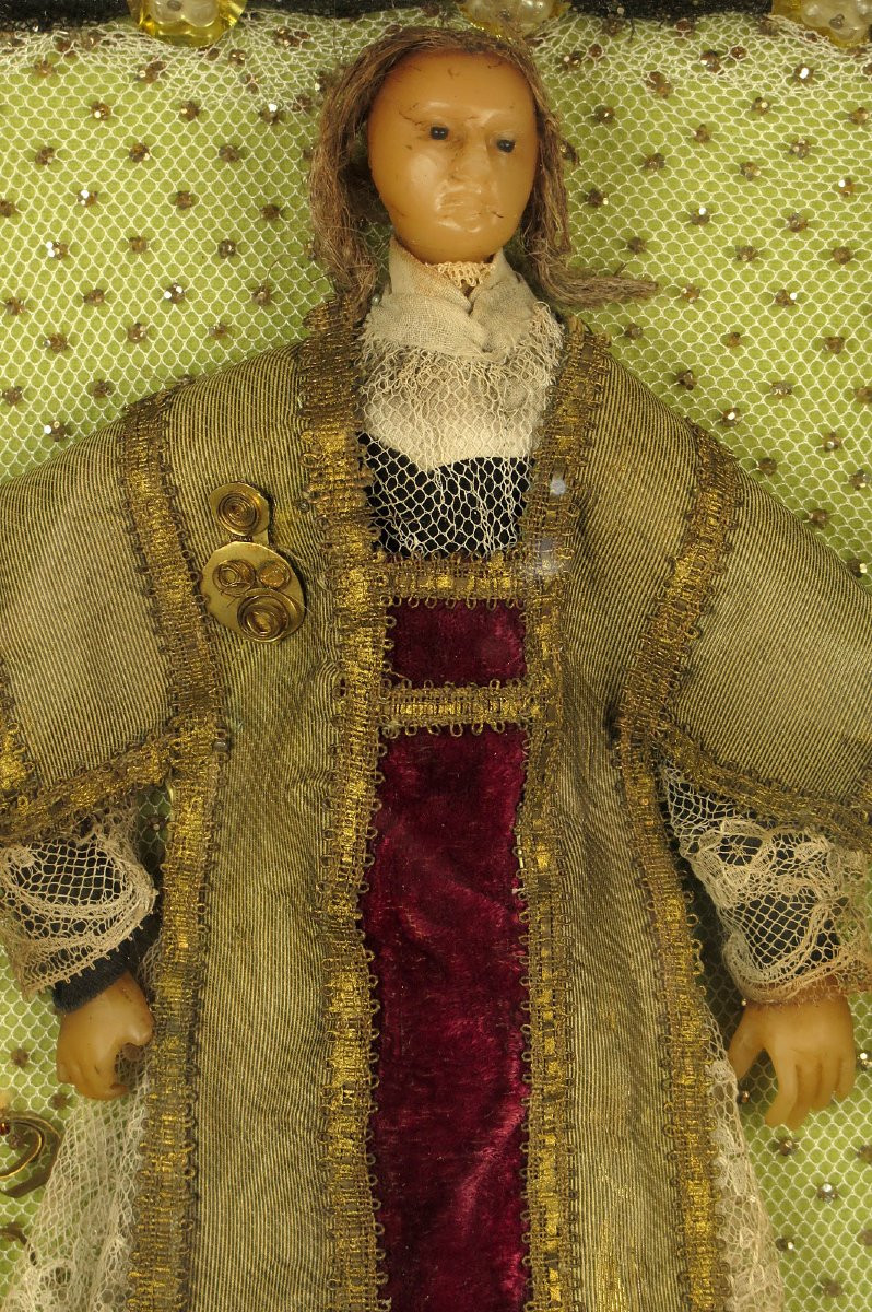 Antique Religious Diorama, Saint Lawrence Circa 1880 / Sculpture, Waxwork, Embroidery, Folk Art-photo-3