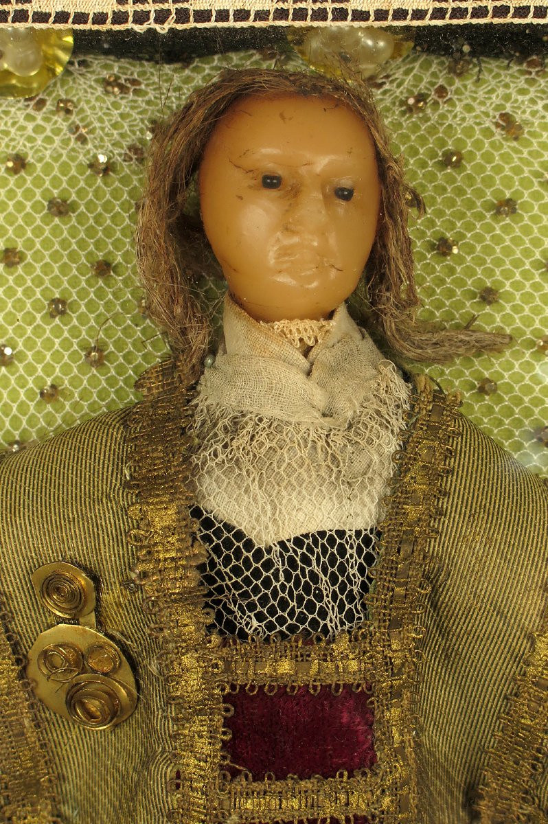 Antique Religious Diorama, Saint Lawrence Circa 1880 / Sculpture, Waxwork, Embroidery, Folk Art-photo-1