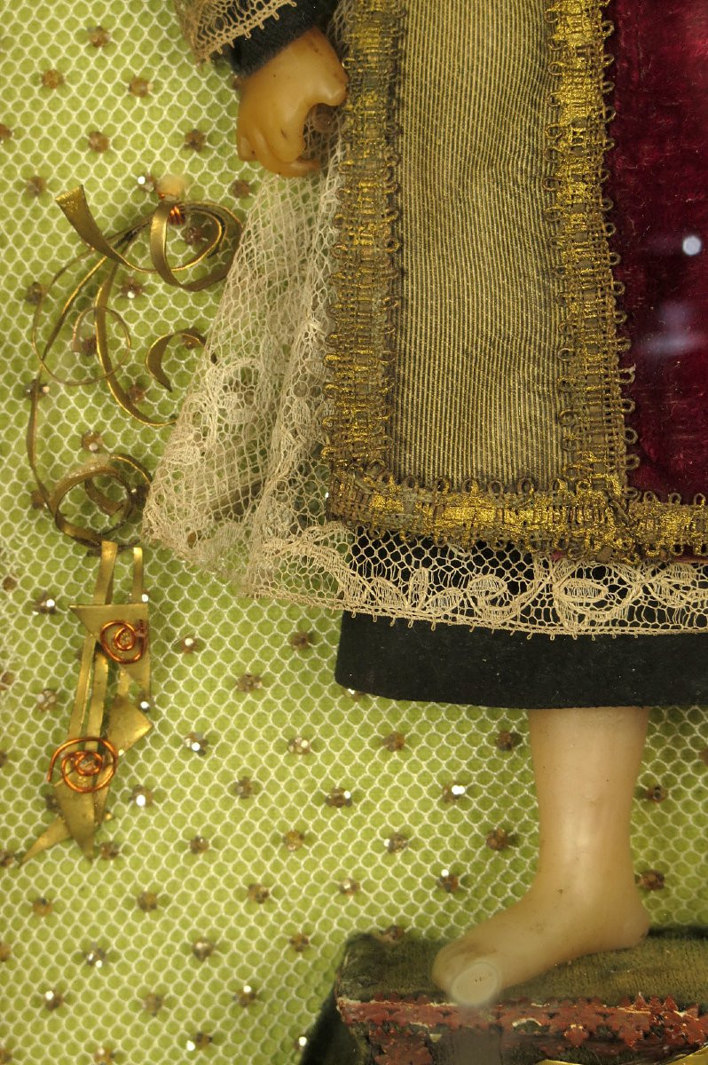 Antique Religious Diorama, Saint Lawrence Circa 1880 / Sculpture, Waxwork, Embroidery, Folk Art-photo-2