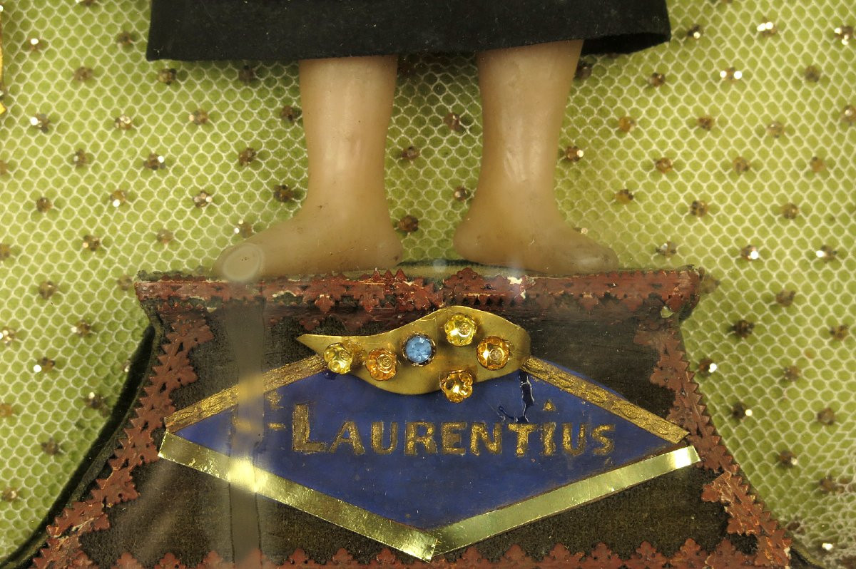 Antique Religious Diorama, Saint Lawrence Circa 1880 / Sculpture, Waxwork, Embroidery, Folk Art-photo-4
