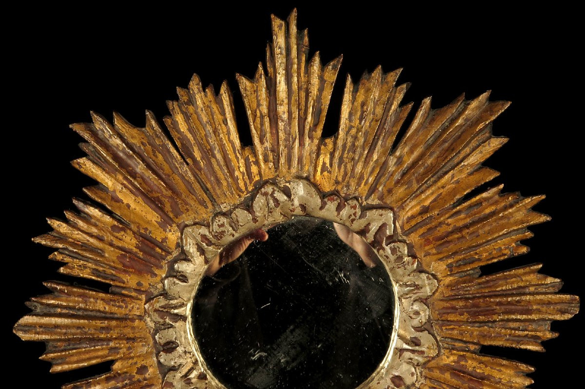 Ancien miroir soleil, art populaire religieux fin XIXeme -photo-2