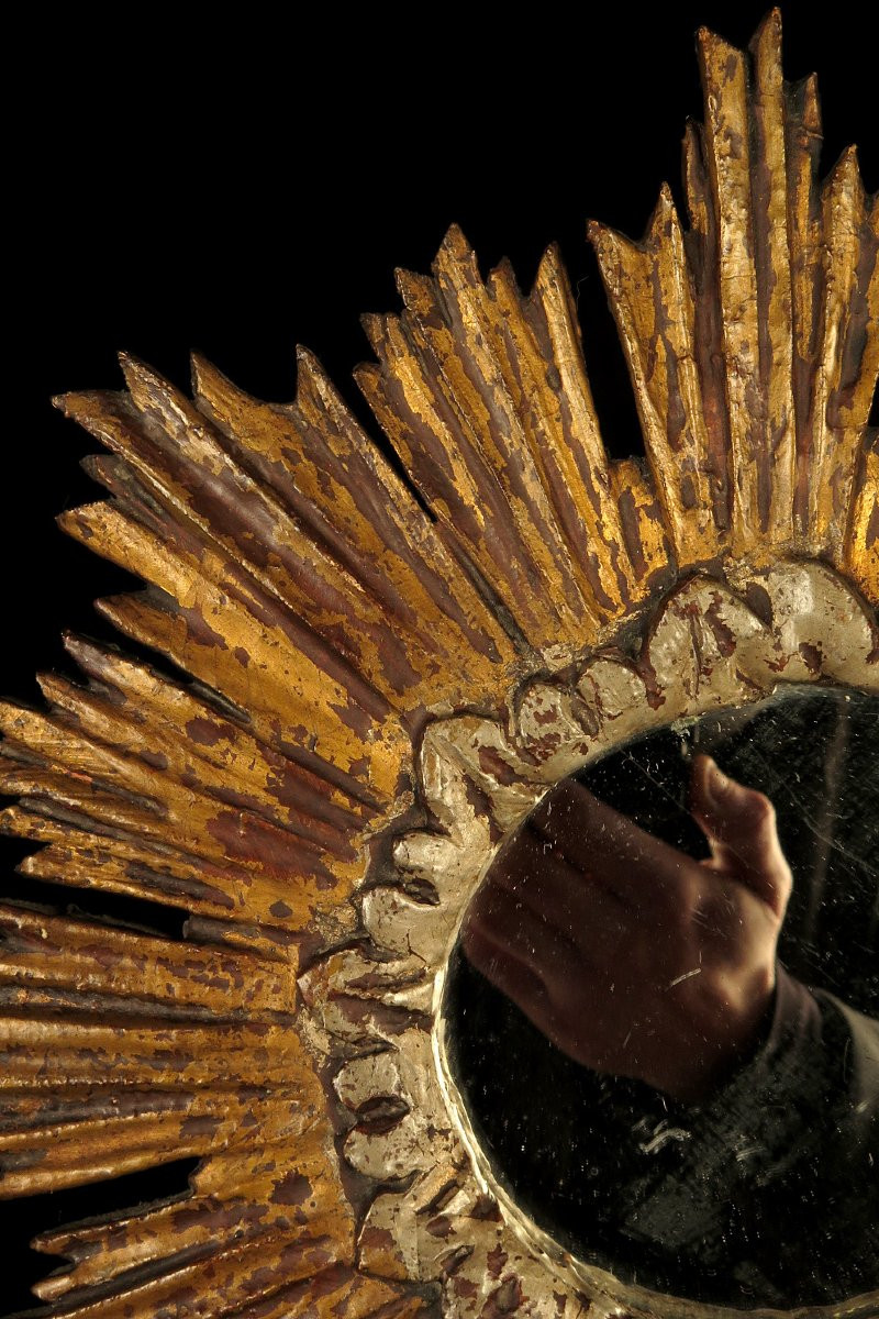 Ancien miroir soleil, art populaire religieux fin XIXeme -photo-4