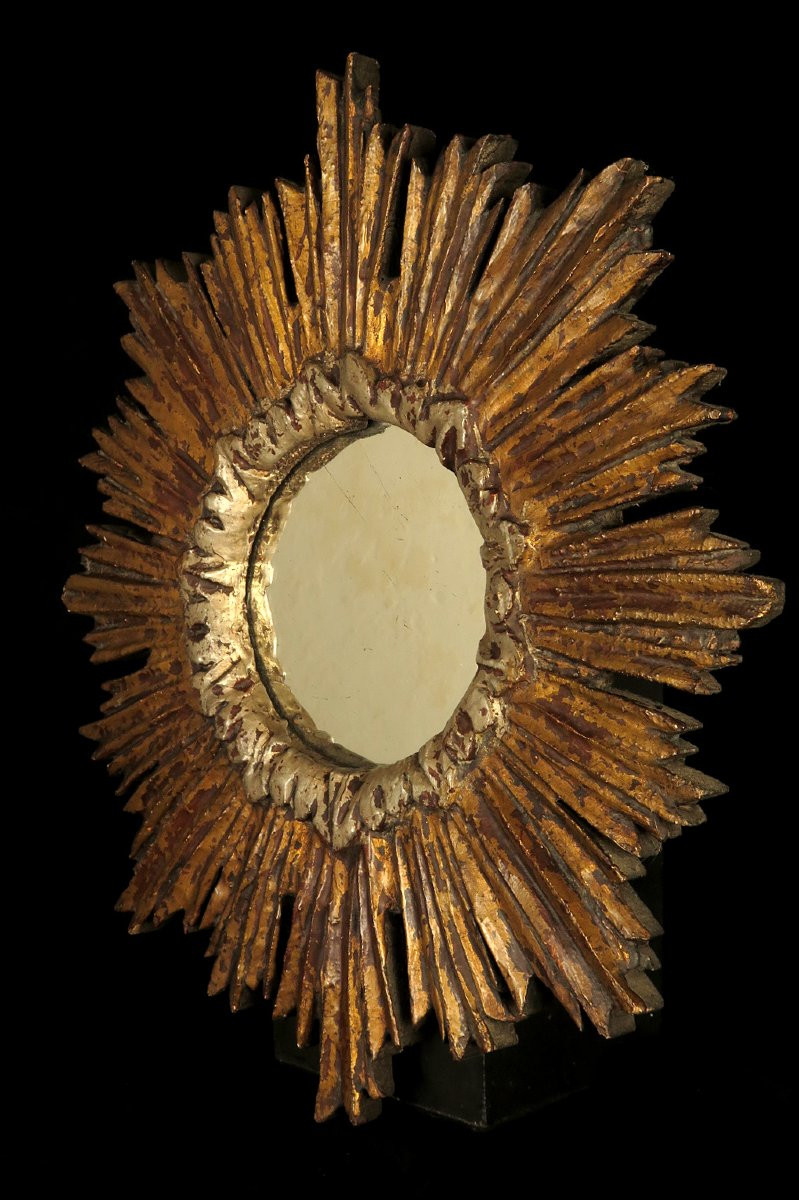 Ancien miroir soleil, art populaire religieux fin XIXeme -photo-2