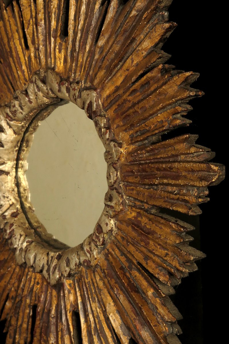 Ancien miroir soleil, art populaire religieux fin XIXeme -photo-3
