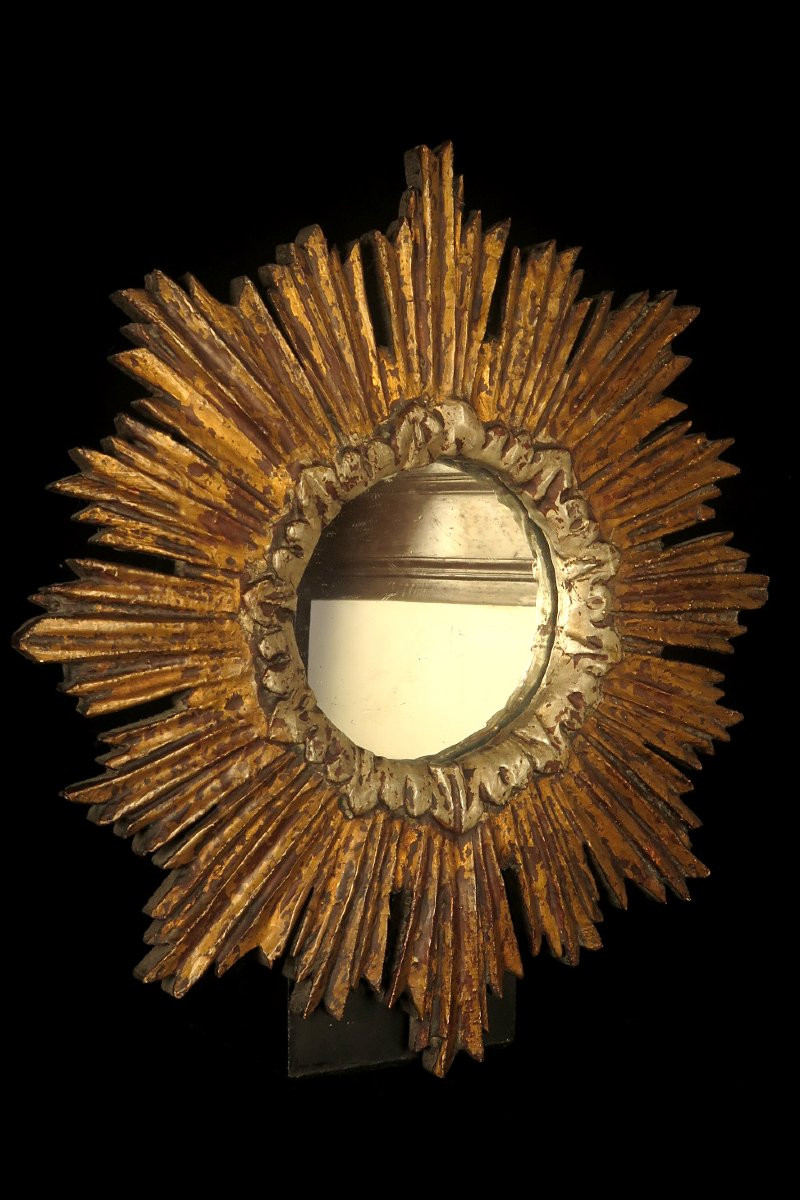 Ancien miroir soleil, art populaire religieux fin XIXeme -photo-6