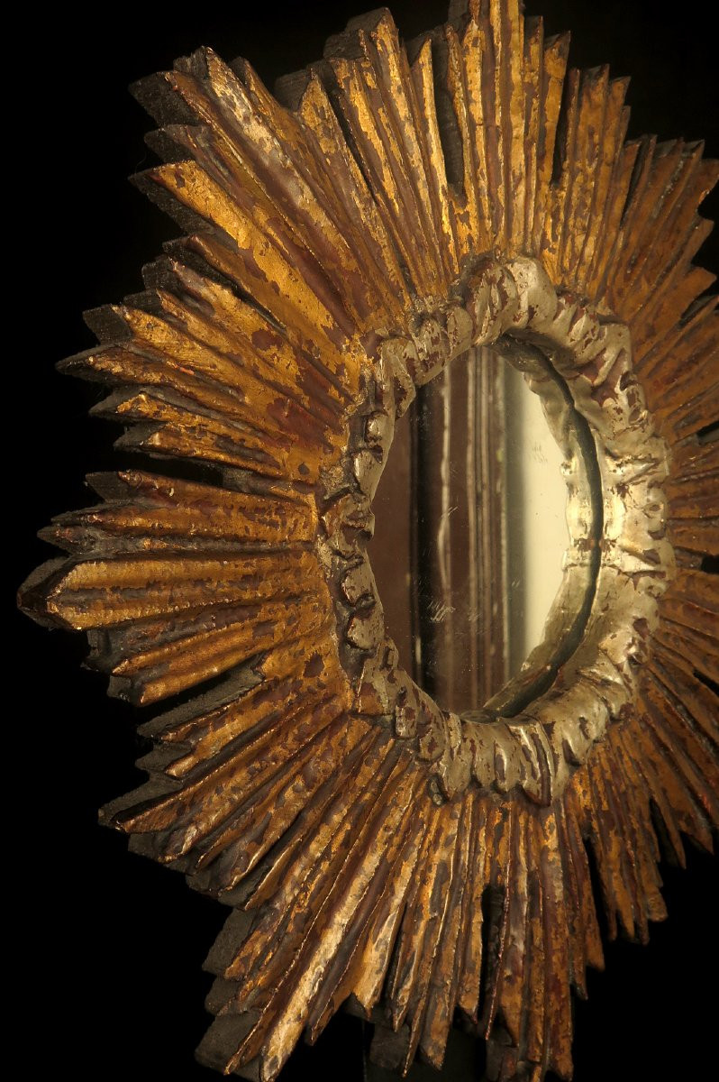 Ancien miroir soleil, art populaire religieux fin XIXeme -photo-7