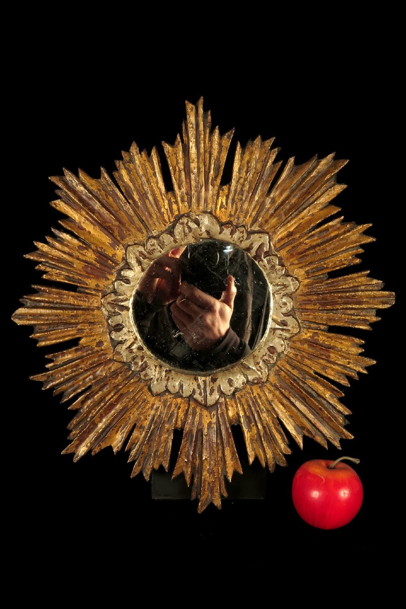 Ancien miroir soleil, art populaire religieux fin XIXeme -photo-8