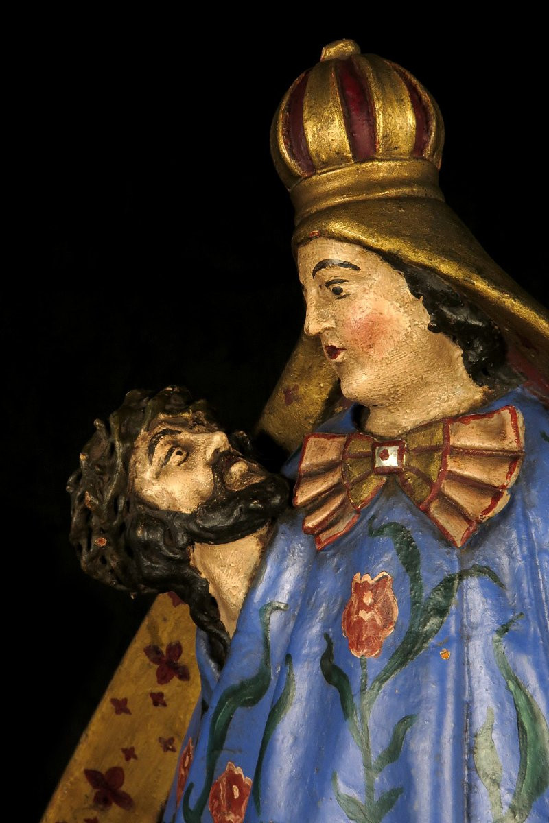 Etonnante sculpture sur bois polychrome, Vierge et le Christ vers 1880 / Cabinet Curiosités-photo-2