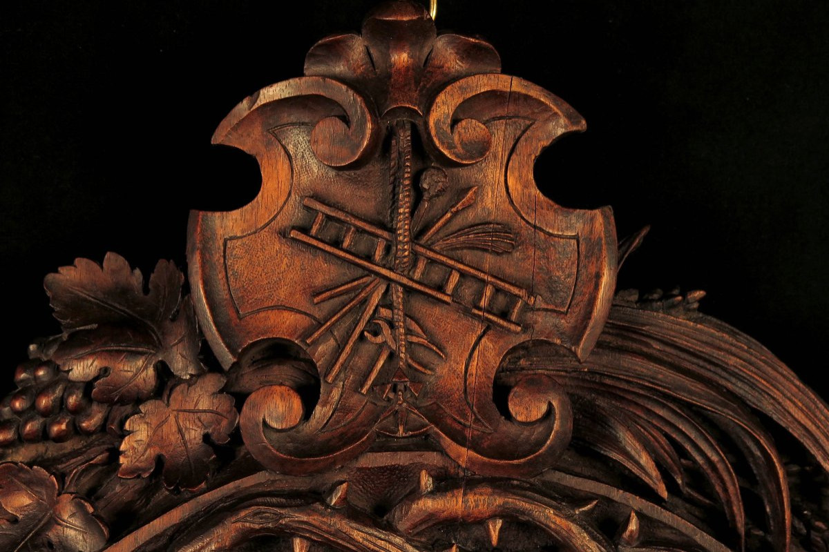 Ancien miroir en chêne sculpté, art populaire style Foret Noire-photo-1