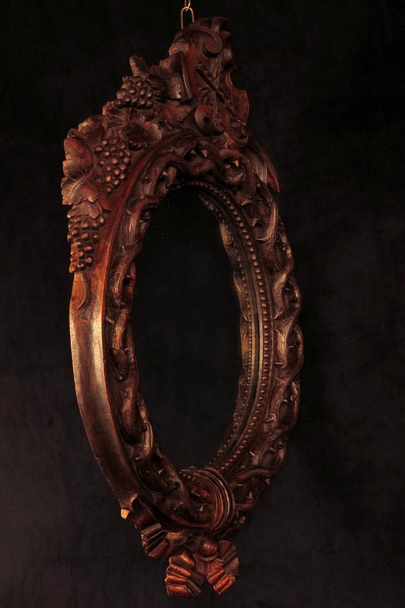 Ancien miroir en chêne sculpté, art populaire style Foret Noire-photo-8