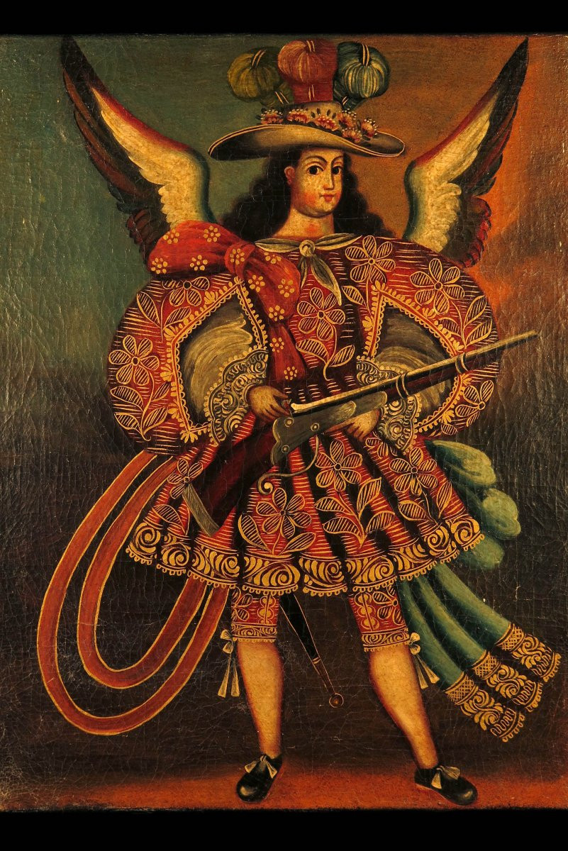 Old Oil Painting On Canvas, Cuzco School Circa 1850.-photo-2