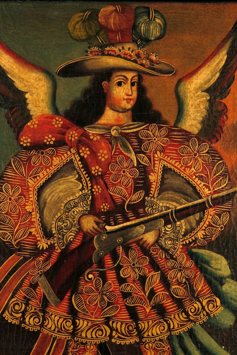 Old Oil Painting On Canvas, Cuzco School Circa 1850.-photo-3