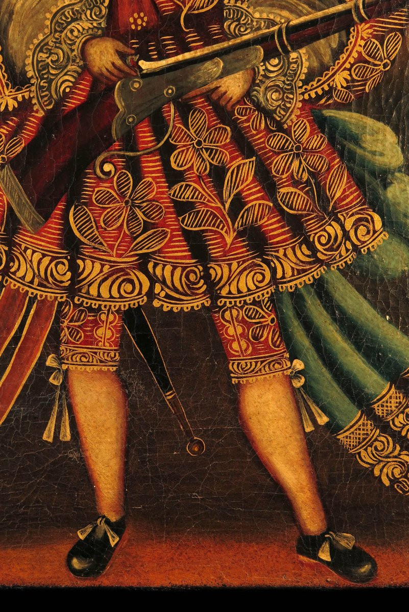 Old Oil Painting On Canvas, Cuzco School Circa 1850.-photo-4