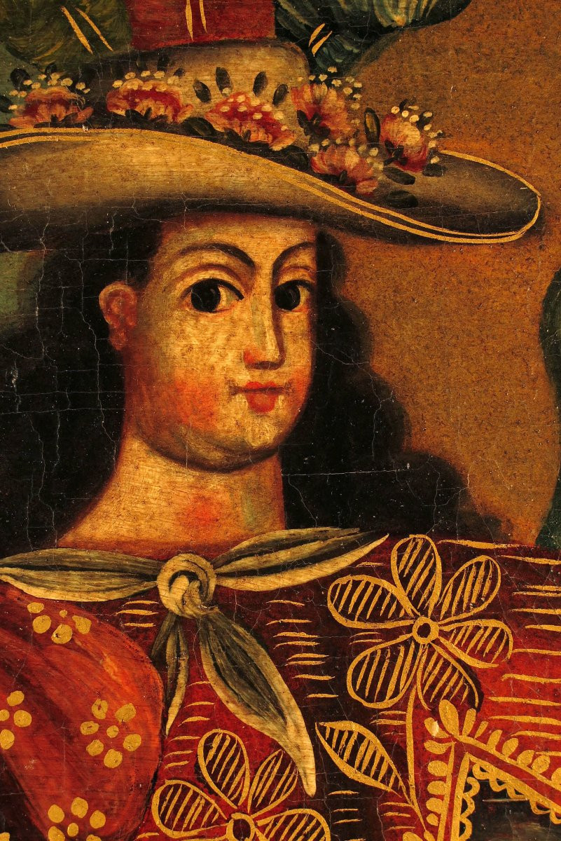 Old Oil Painting On Canvas, Cuzco School Circa 1850.-photo-2