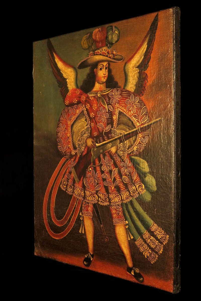 Old Oil Painting On Canvas, Cuzco School Circa 1850.-photo-5