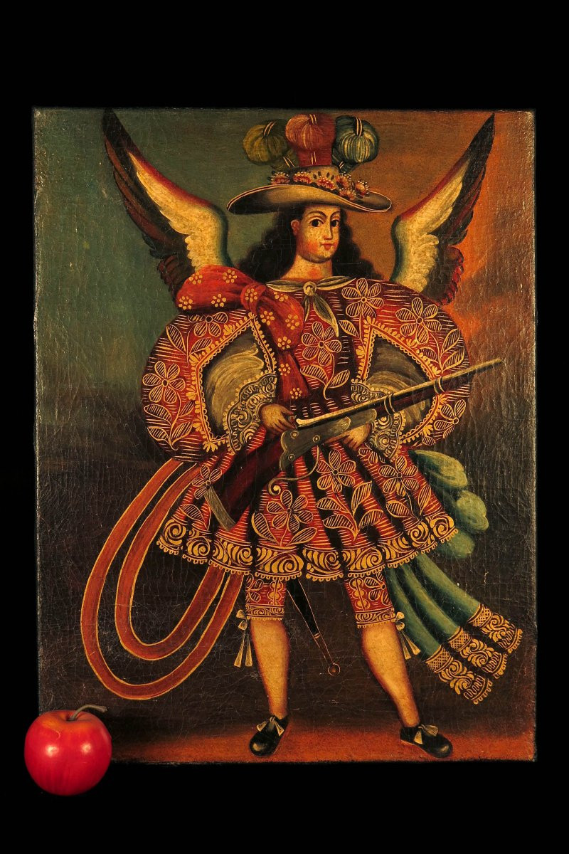 Old Oil Painting On Canvas, Cuzco School Circa 1850.-photo-8