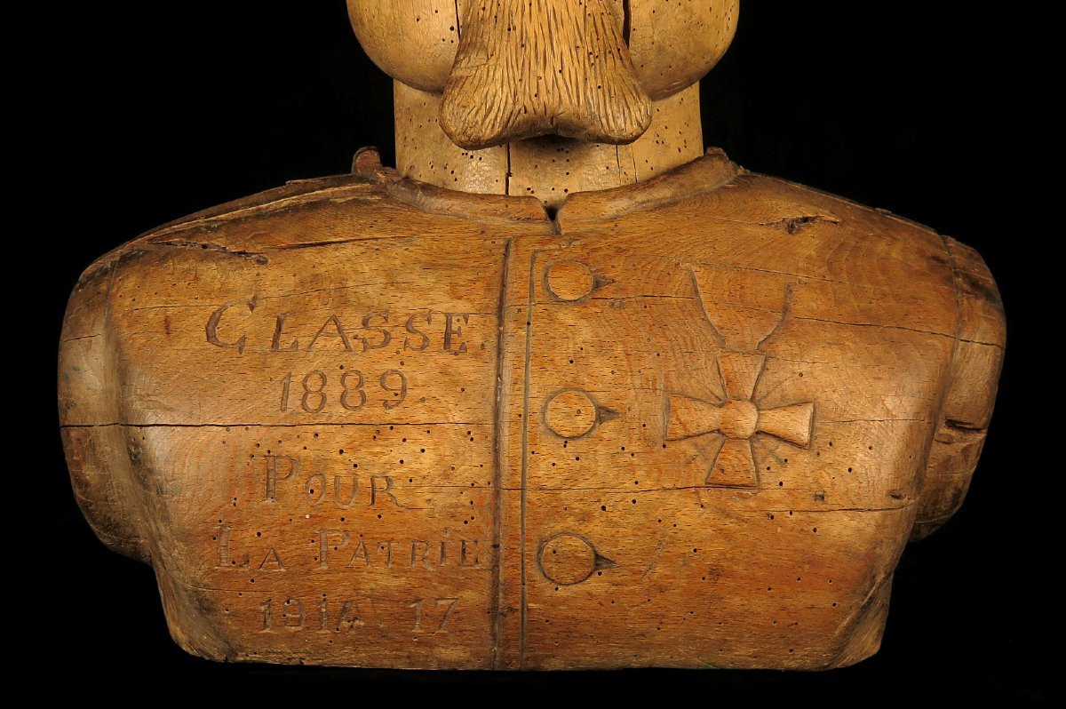 Ancienne sculpture, buste de militaire, art populaire vers 1920 / Militaria WW1-photo-3